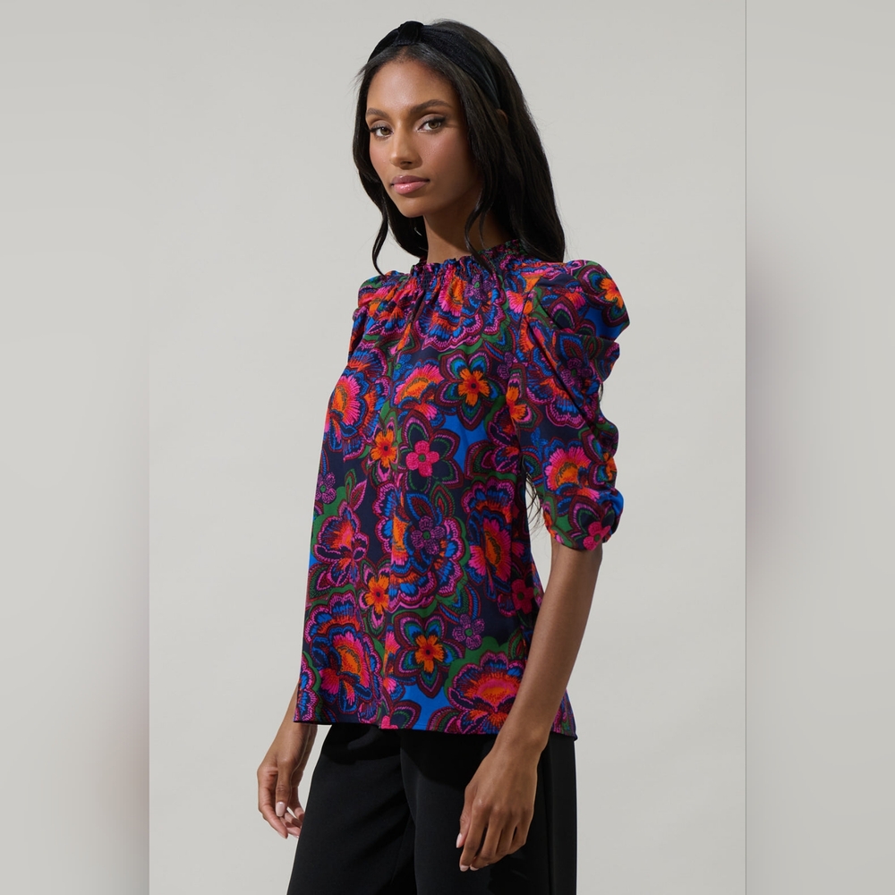 Sugar Lips Raveena Midnight Floral Drale Sleeve Top Size 2X NWOTs